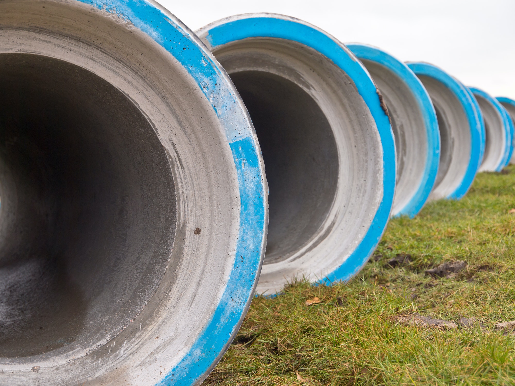 Row of concrete construction pipes